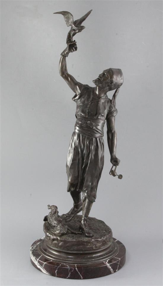 Pierre-Jules Mène (1810-1879). A 19th century French bronze figure of a falconer, height 25in.